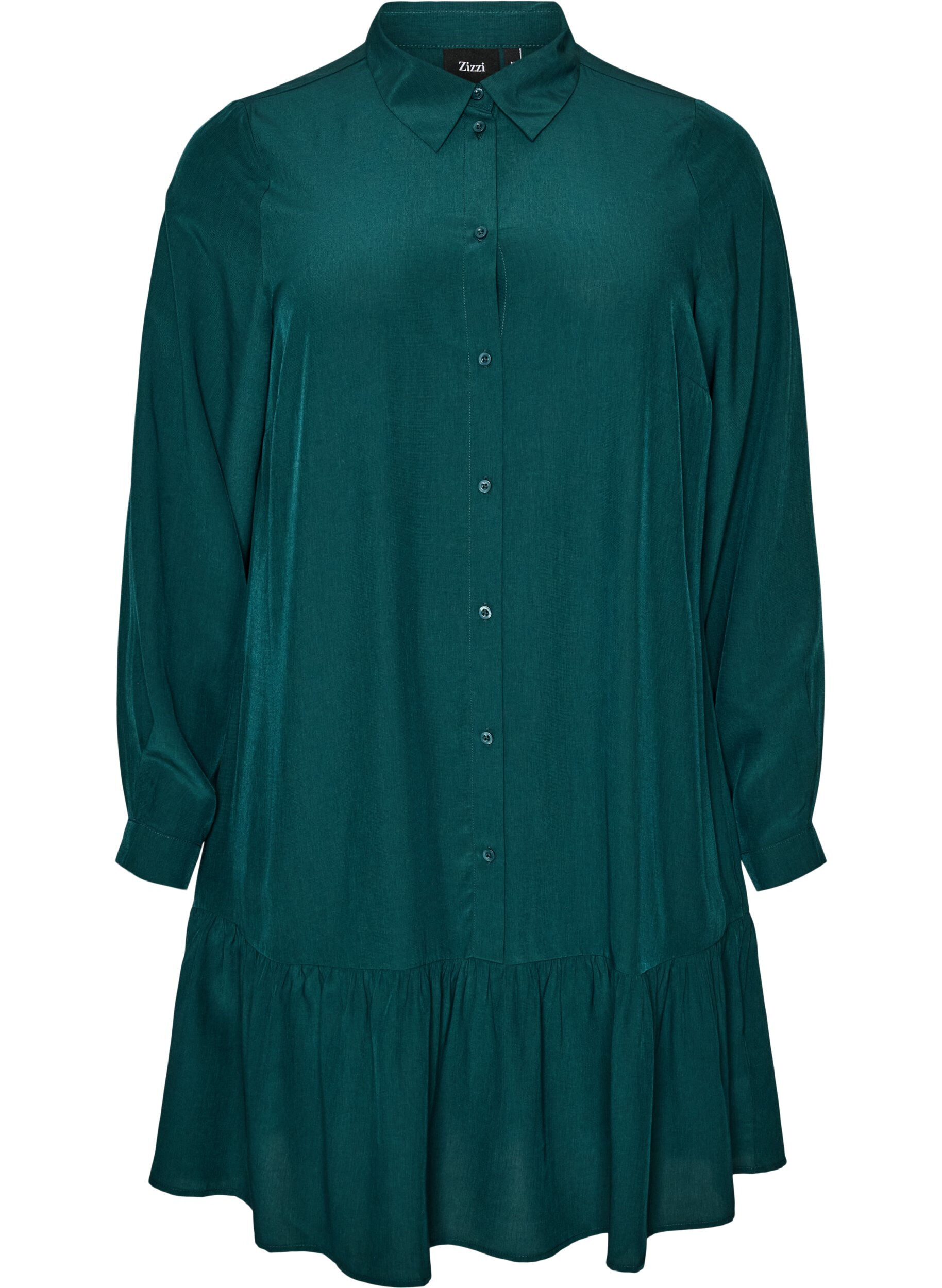 ZizziKurzes Hemdblusenkleid mit R&uuml;schenvolant, Gr&uuml;n, Packshot image number 0