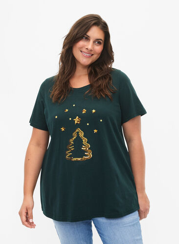 Weihnachts-T-Shirt mit Pailletten, Scarab W.  Tree, Model image number 0