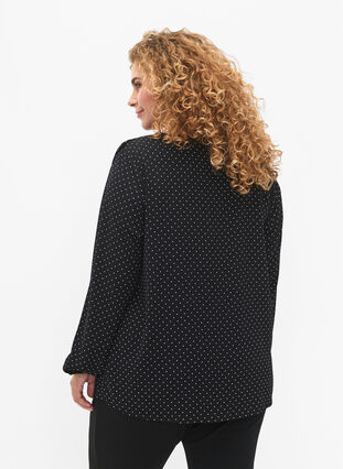 Langärmelige Bluse mit Rüschen, Black Dot, Model image number 1