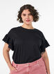 T-Shirt aus Bio-Baumwolle mit R&uuml;schen&auml;rmeln, Schwarz, Model image number 0