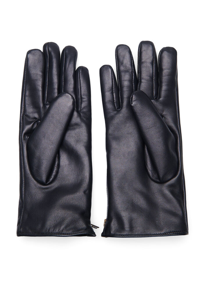 Lederhandschuhe mit Reißverschluss, Black, Packshot image number 1