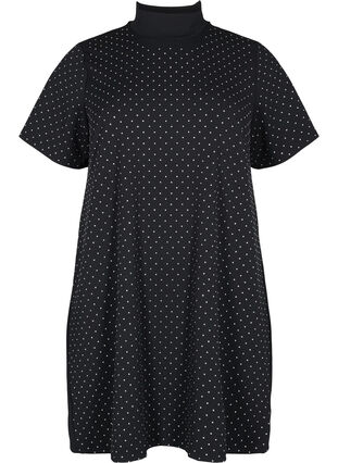 Kurzärmeliges Kleid mit Strasssteinen, Black, Packshot image number 0