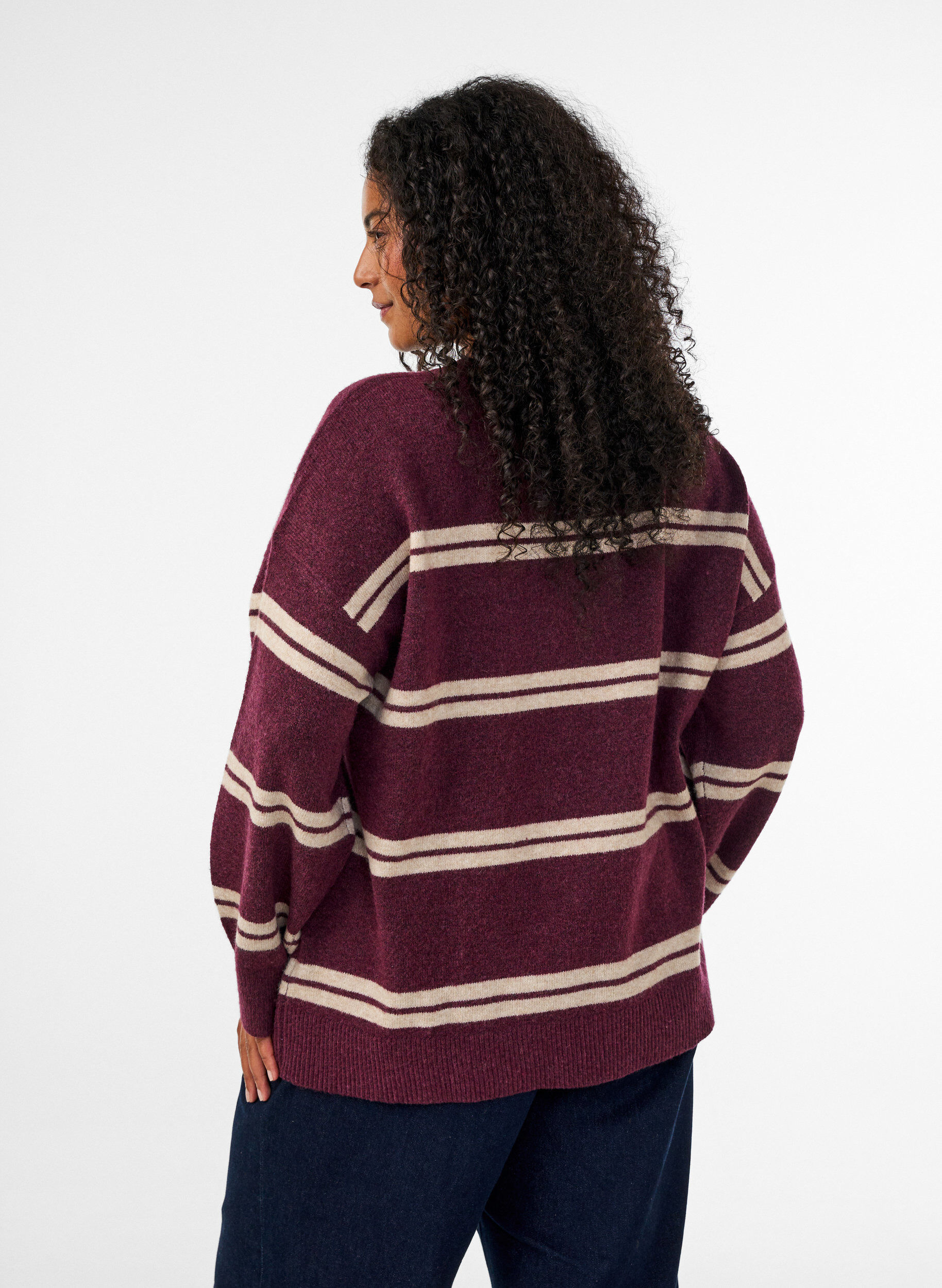 ZizziStrickbluse mit doppelten Kontraststreifen, Rot, Model image number 2