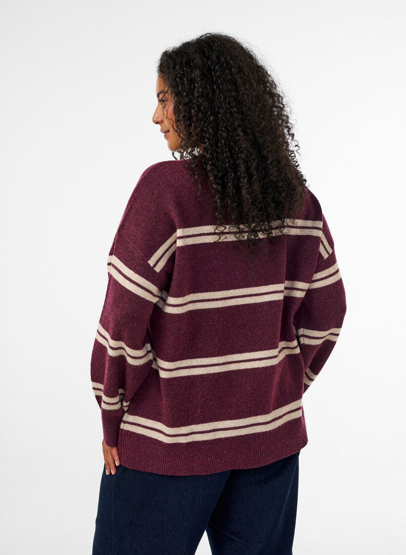 Strickbluse mit doppelten Kontraststreifen, Rot, Model image number 2