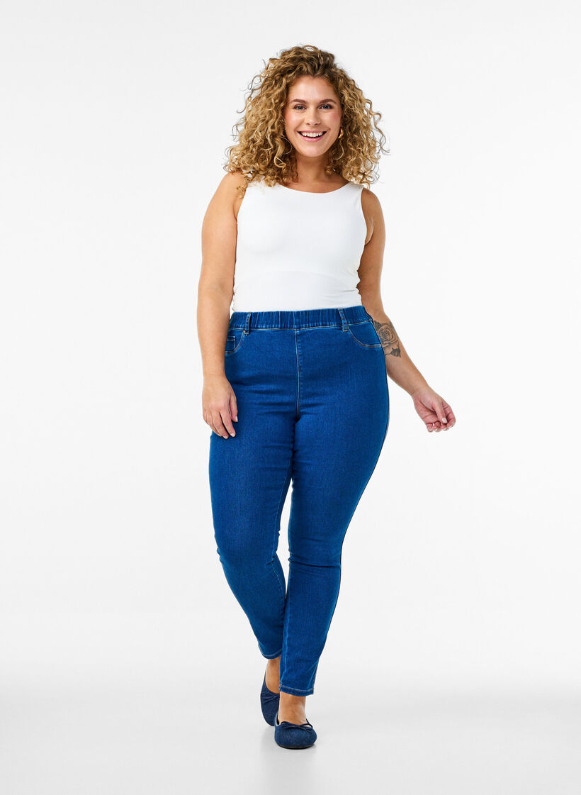 Jeggings mit hoher Taille, Blau, Model image number 0