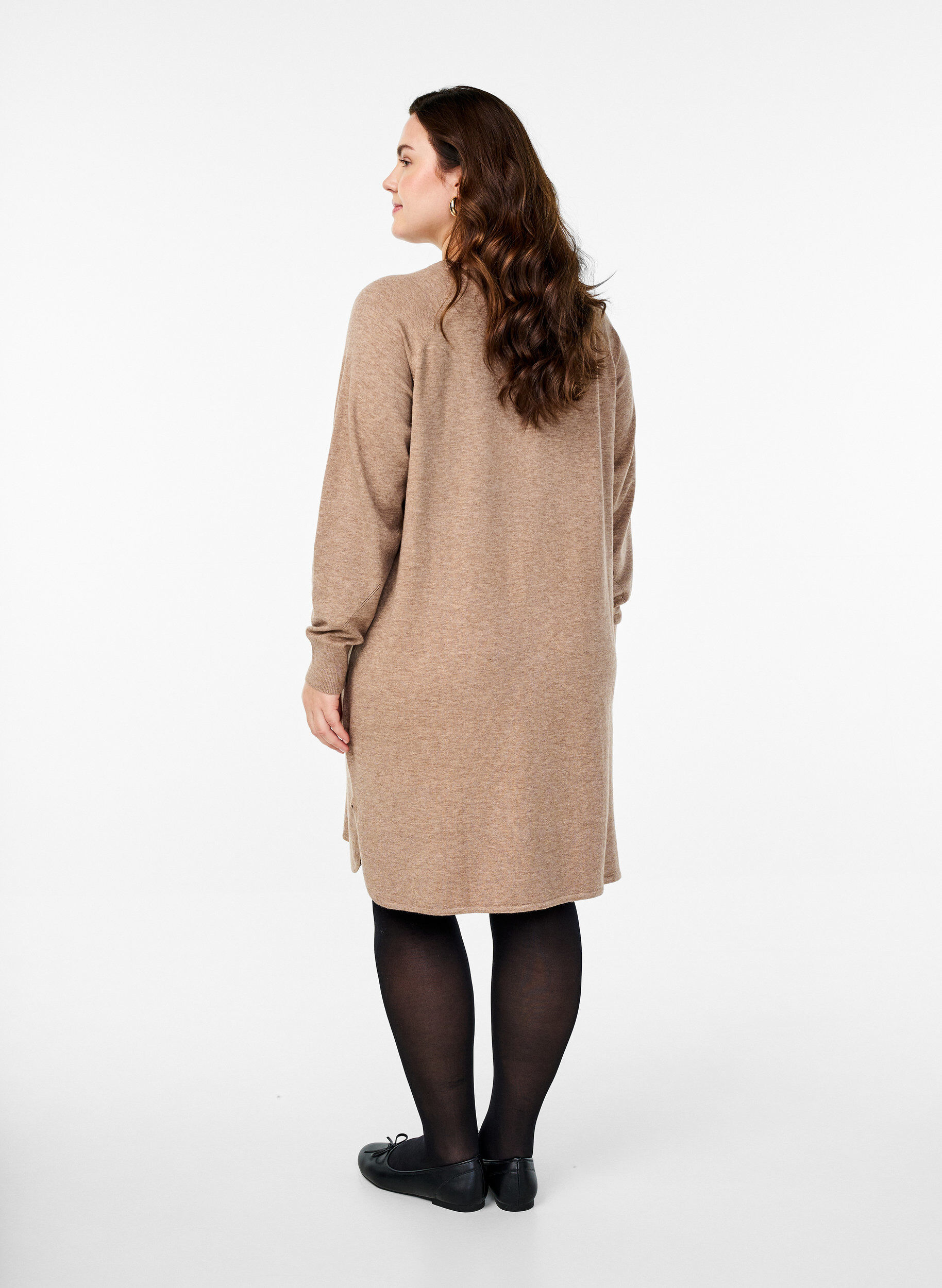 ZizziStrickkleid mit Rundhalsausschnitt und Strickmuster, Fossil Mel., Model image number 2