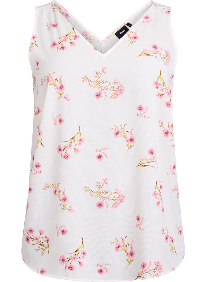 Bedrucktes Oberteil mit V-Ausschnitt, Weiß, Packshot image number 0