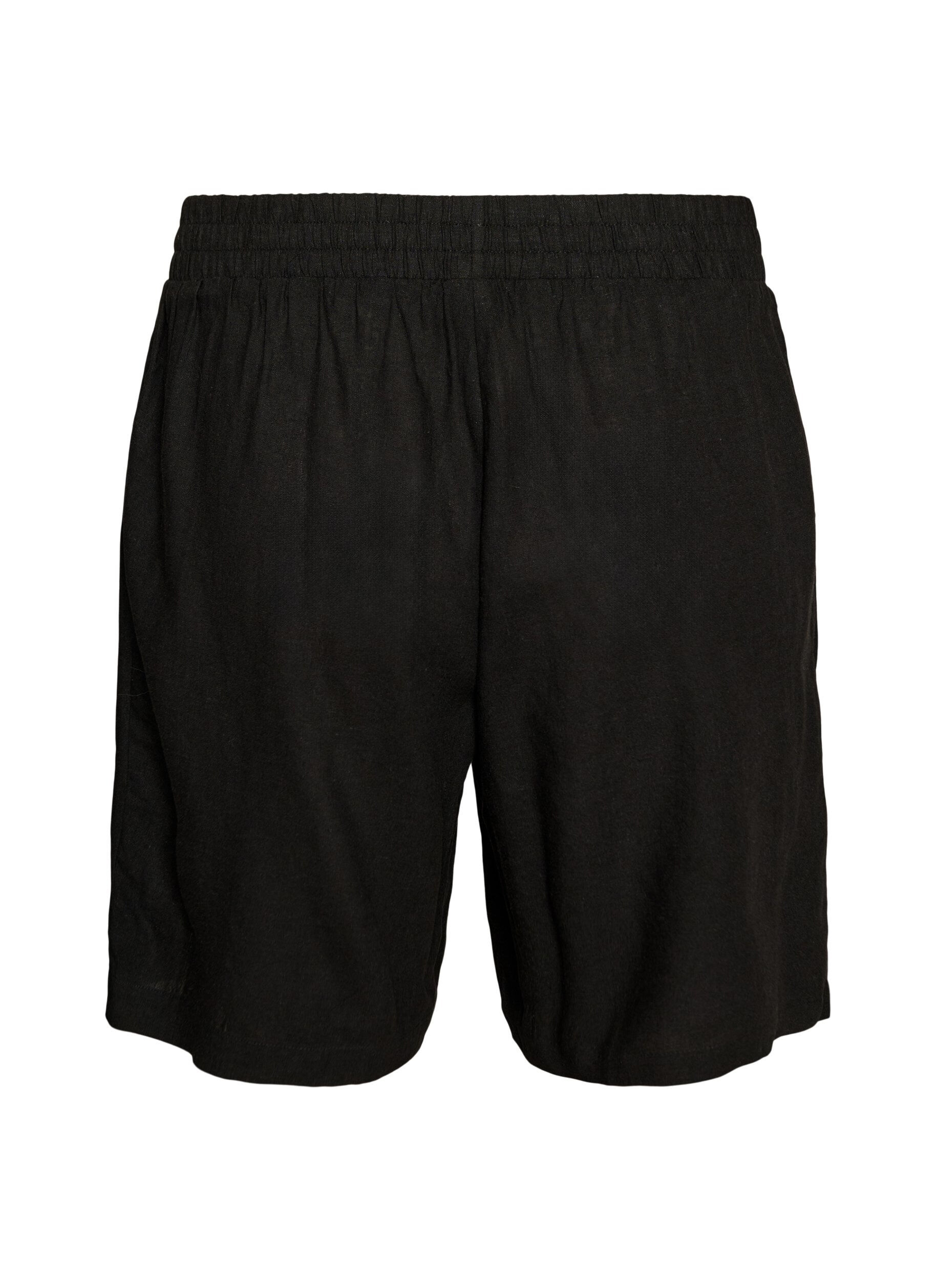 ZizziHoch taillierte Shorts aus Leinen und Viskose, Schwarz, Packshot image number 1