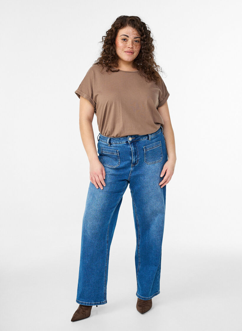 Kurz&auml;rmeliges T-Shirt aus Baumwollmischgewebe, Braun, Model image number 1