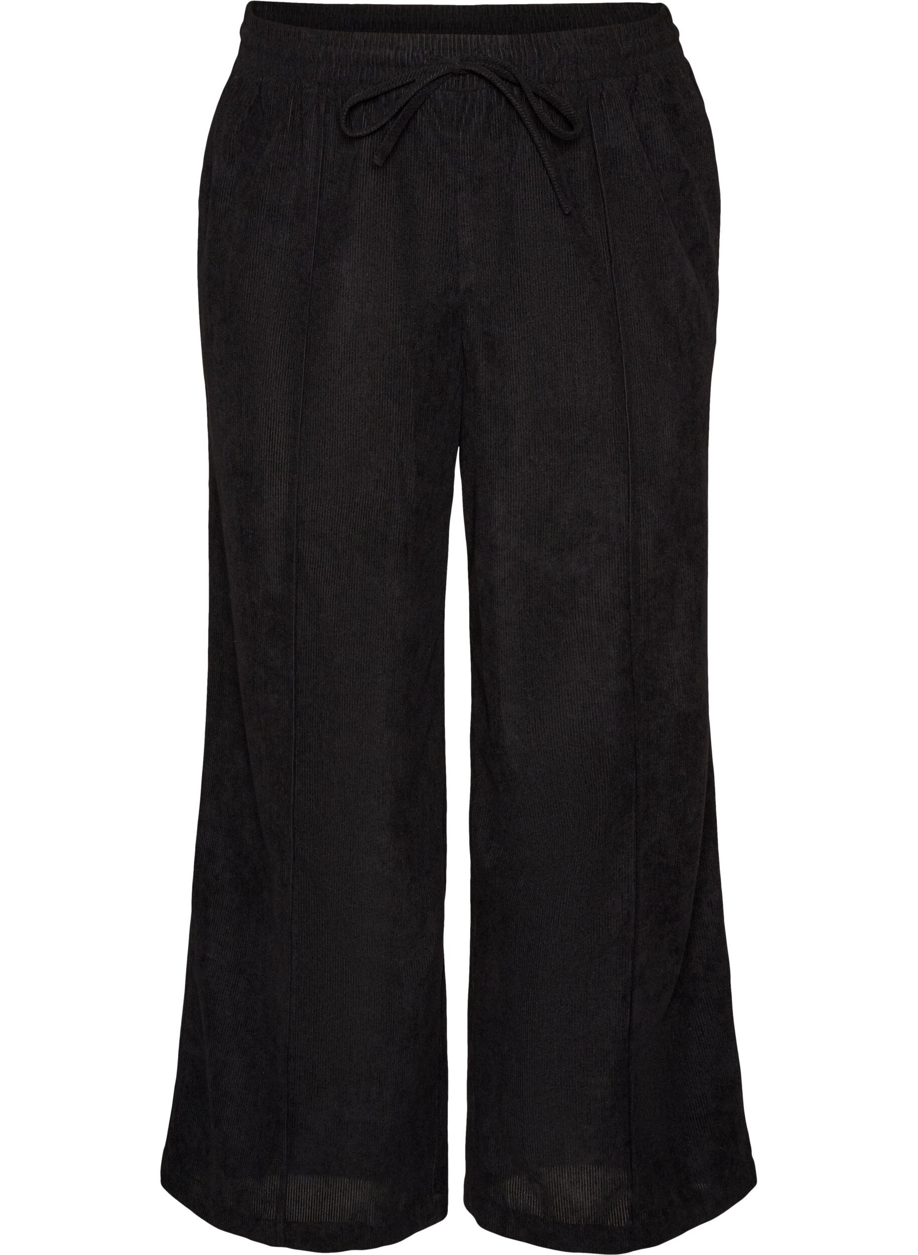 ZizziCordhose mit weitem Bein und hoher Taille, Schwarz, Packshot image number 0