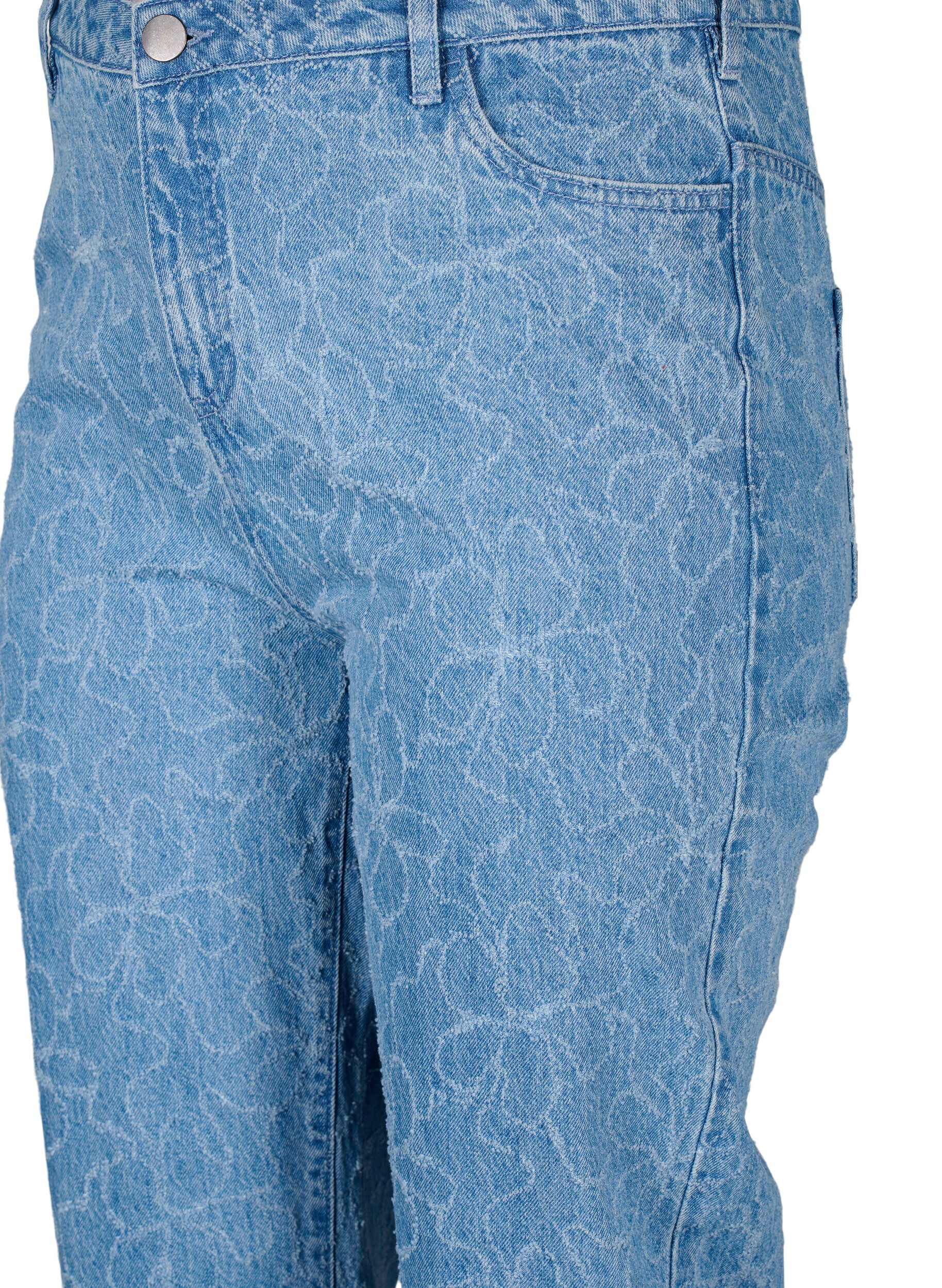 ZizziGemma Jeans mit hoher Taille und gebl&uuml;mtem Muster, Blau, Packshot image number 2