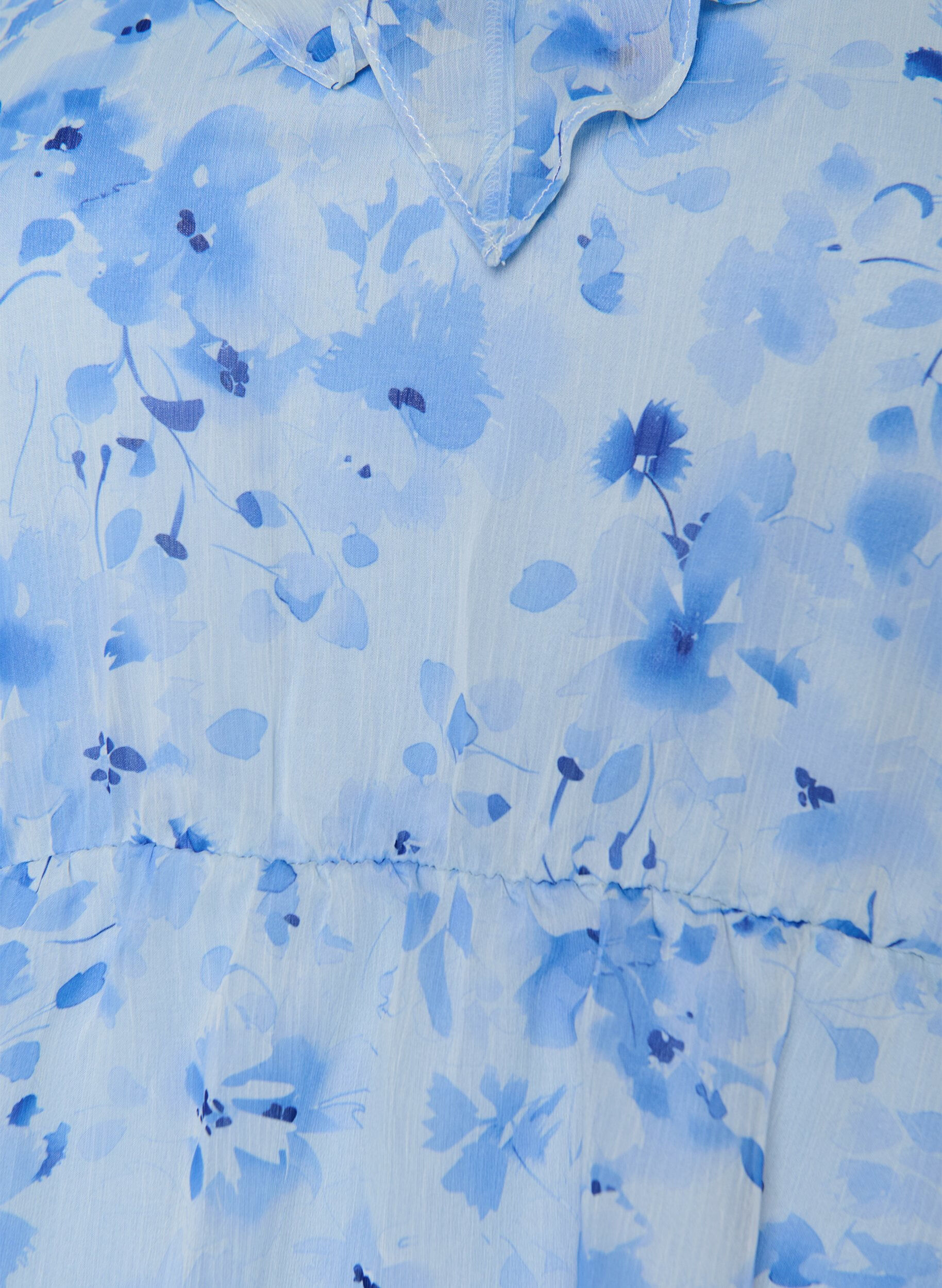 ZizziGebl&uuml;mte Bluse mit R&uuml;schenkragen und Peplum-Effekt, Blau, Packshot image number 2