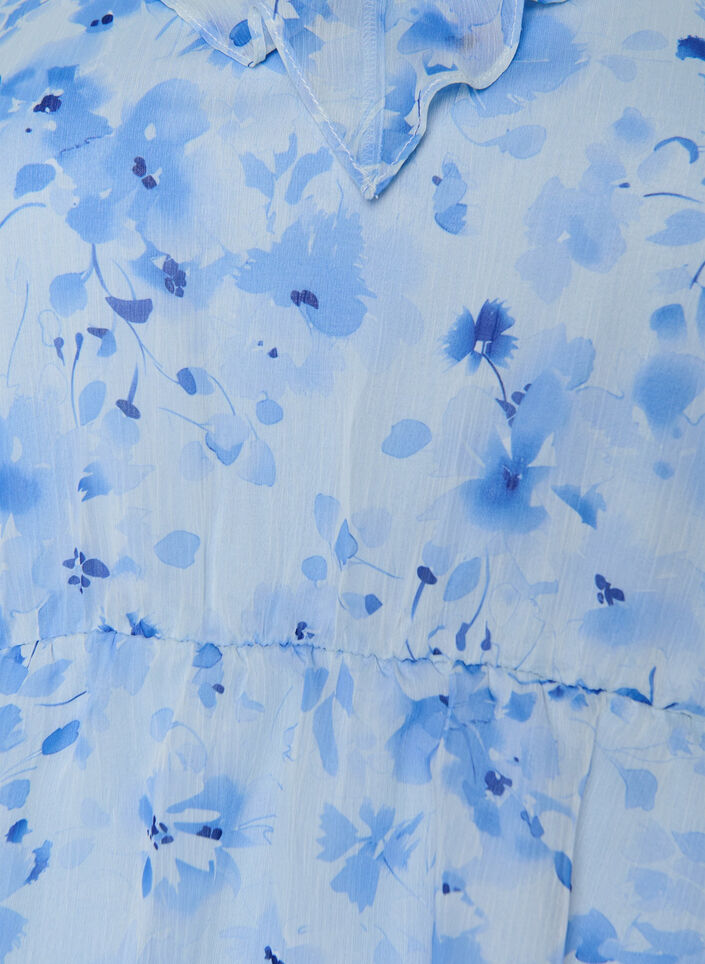 Gebl&uuml;mte Bluse mit R&uuml;schenkragen und Peplum-Effekt, Blau, Packshot image number 2