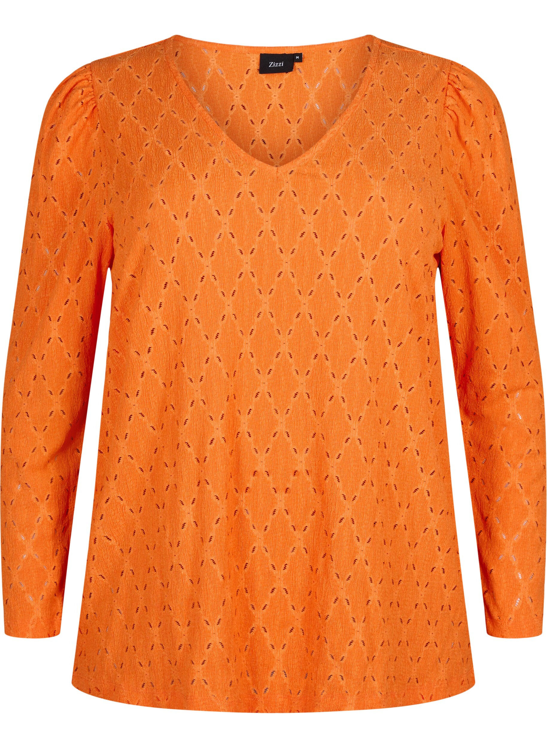 ZizziBluse mit V-Ausschnitt und Lochmuster, Carrot, Packshot image number 0