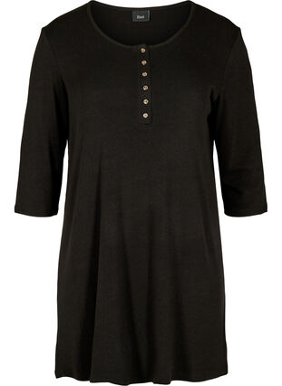 Einfarbige Bluse mit Knöpfen und 3/4-Ärmel, Black, Packshot image number 0