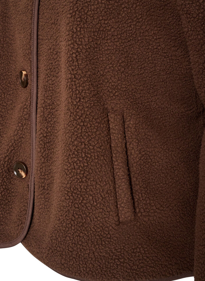 Teddyjacke mit Rundhalsausschnitt und Kn&ouml;pfen, Braun, Packshot image number 3