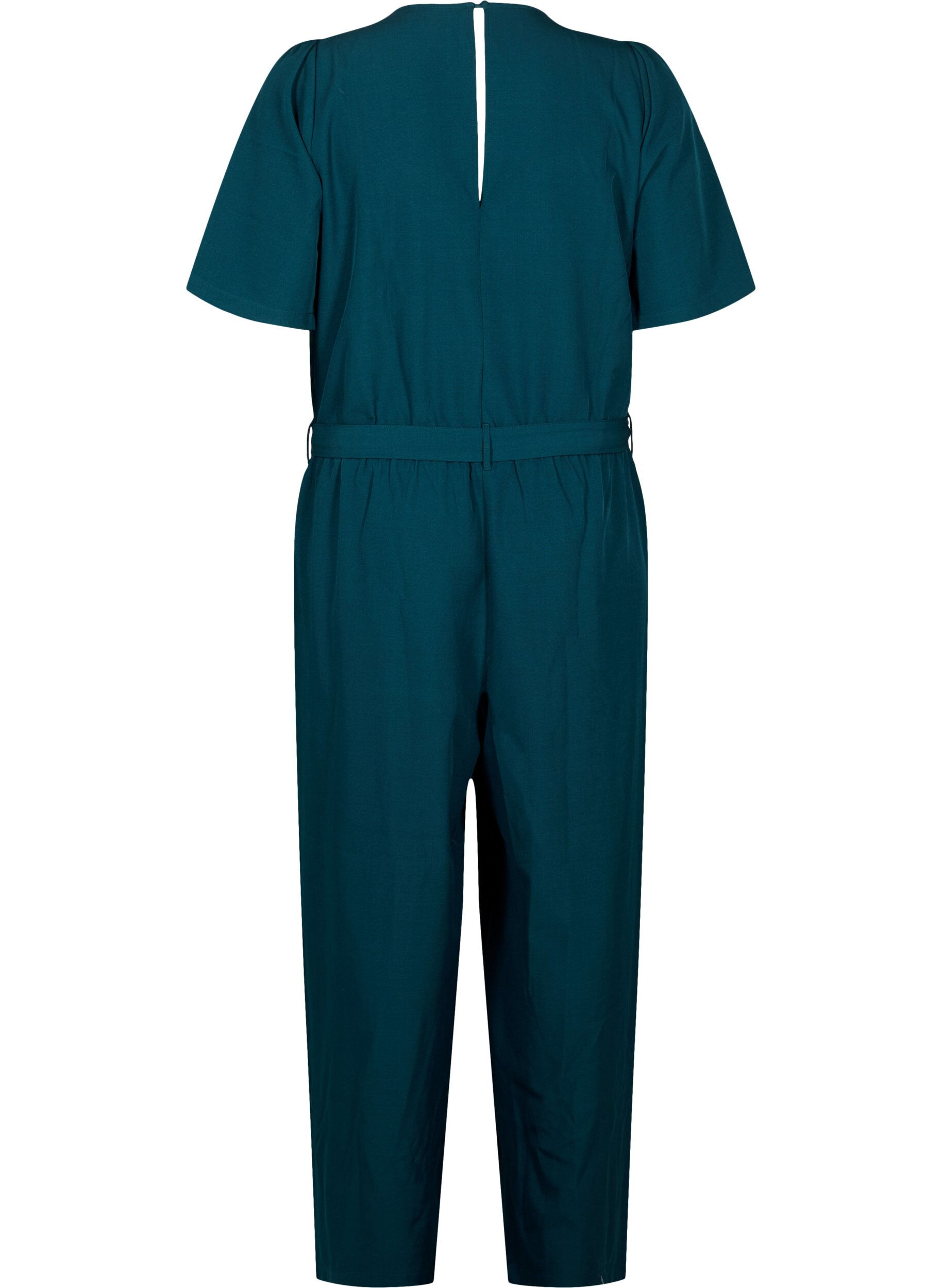 ZizziJumpsuit mit G&uuml;rtel und kurzen &Auml;rmeln, Sea Moss Melange, Packshot image number 1