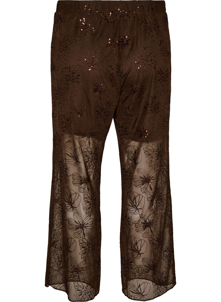 Hose aus Mesh mit floraler Stickerei und Pailletten, Braun, Packshot image number 1