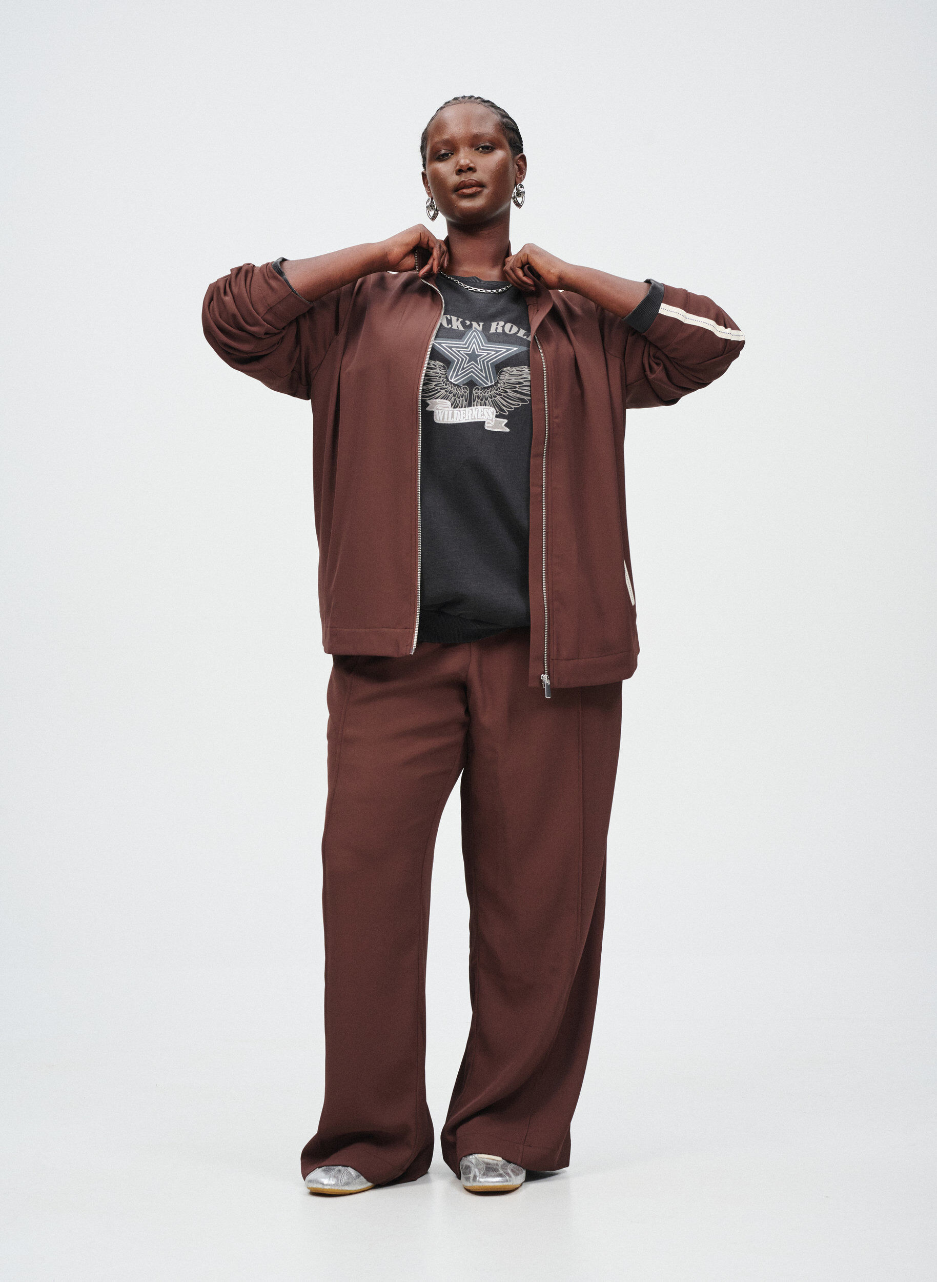 ZizziSporthose mit geradem Bein und Seitenstreifen, Dunkles Bordeaux, Image image number 0