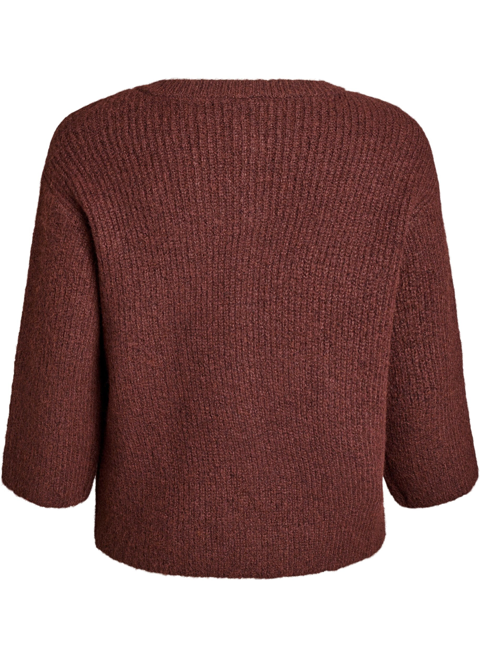 ZizziKurzer Cardigan mit 3/4-&Auml;rmeln und goldenen, strukturierten Kn&ouml;pfen, Braun, Packshot image number 1