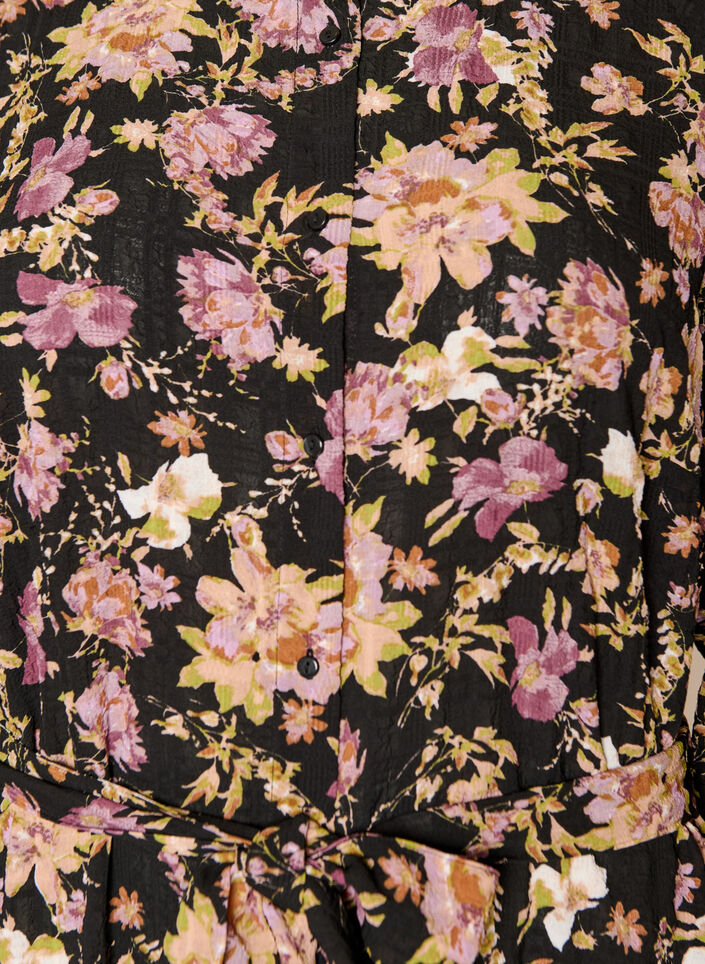 Midikleid mit gebl&uuml;mtem Print und abnehmbarem Bindeg&uuml;rtel, Schwarz, Packshot image number 2