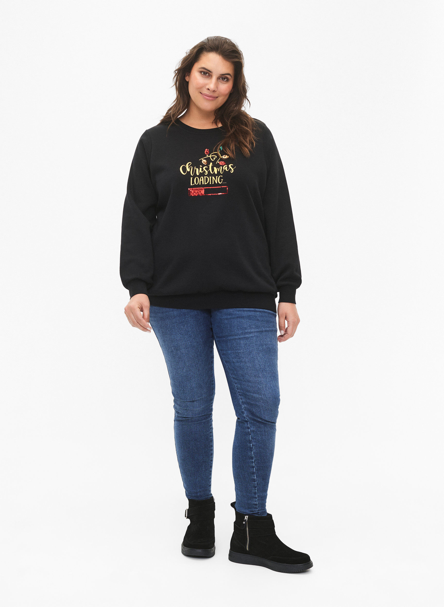 ZizziWeihnachts-Sweatshirt, Black LOADING, Model image number 3