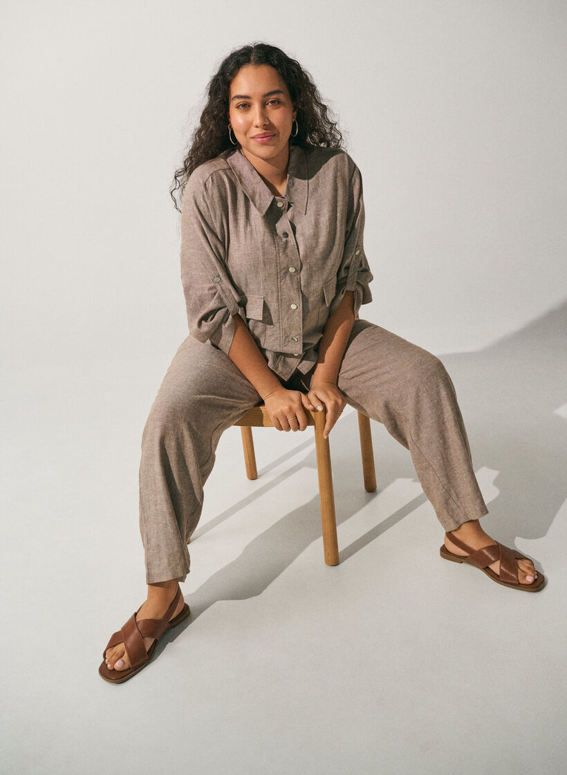 Hemdbluse aus Leinen und Viskose mit verstellbarer Taille, Braun, Image image number 0