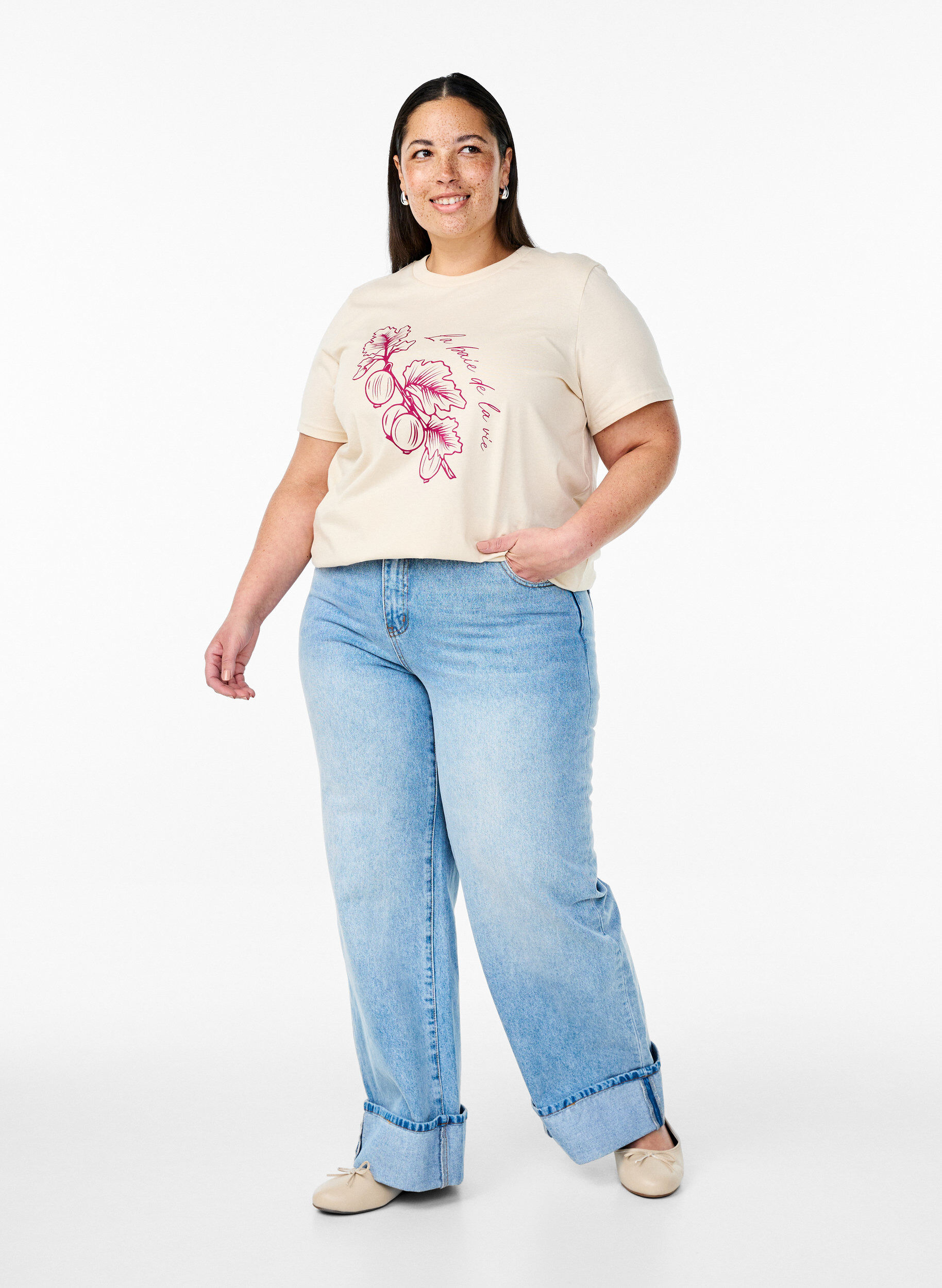 ZizziT-Shirt aus Baumwolle mit Print, Beige, Model image number 1