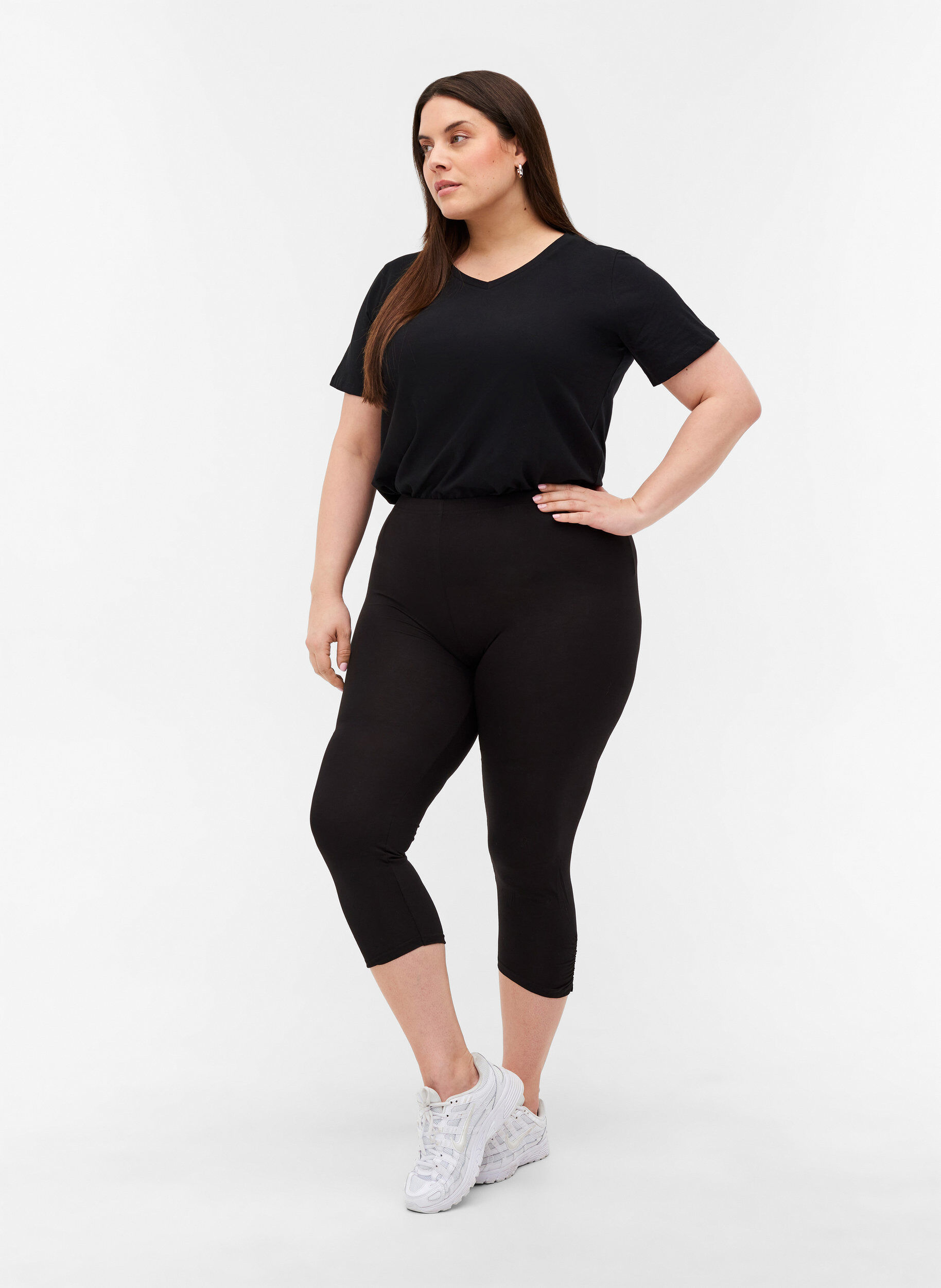 ZizziBasic 3/4-Leggings mit Faltendetails, Black, Model image number 0