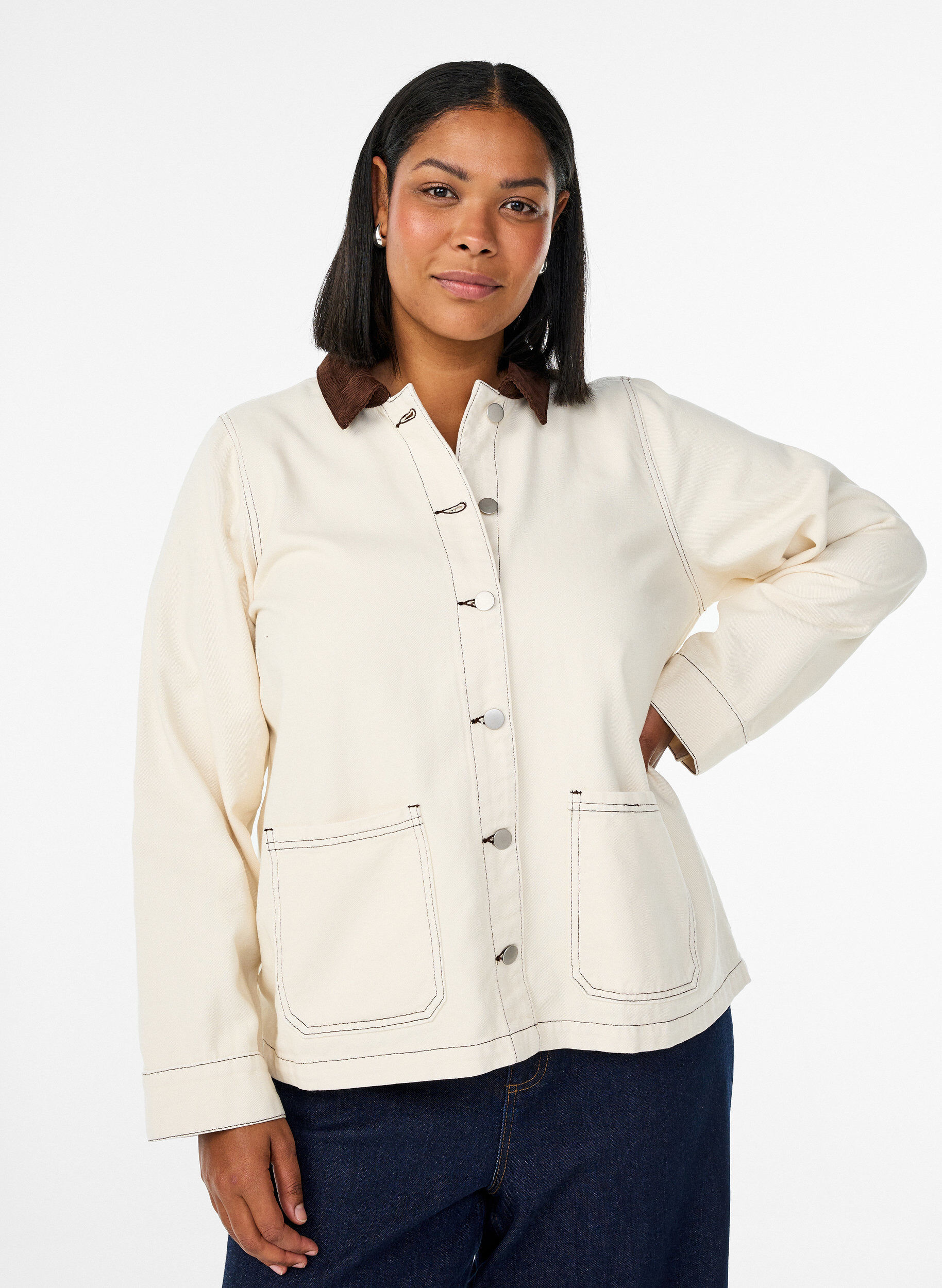 ZizziFarbige Jeansjacke mit Kontrastkragen, Vanille, Model image number 0