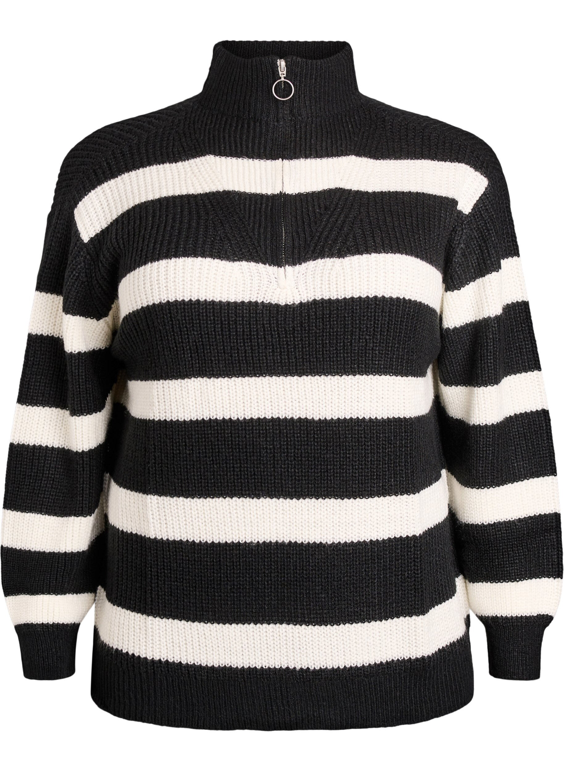 ZizziStrickpullover mit hohem Kragen und Rei&szlig;verschluss, Schwarz, Packshot image number 0