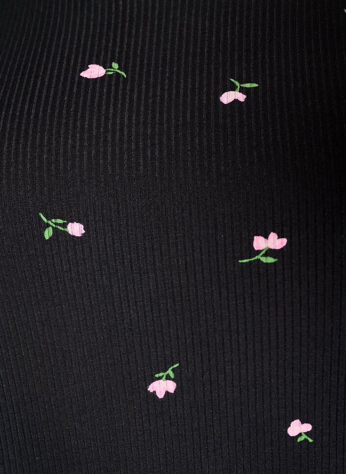 Gebl&uuml;mtes Pyjamaoberteil mit Rippstruktur, Schwarz, Packshot image number 2