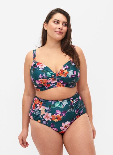 Bikini-Unterteil mit Blumenmuster und hoher Taille, Meave Print, Model image number 0