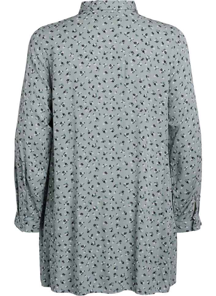 Lange Bluse mit gebl&uuml;mtem Print, Gr&uuml;n, Packshot image number 1