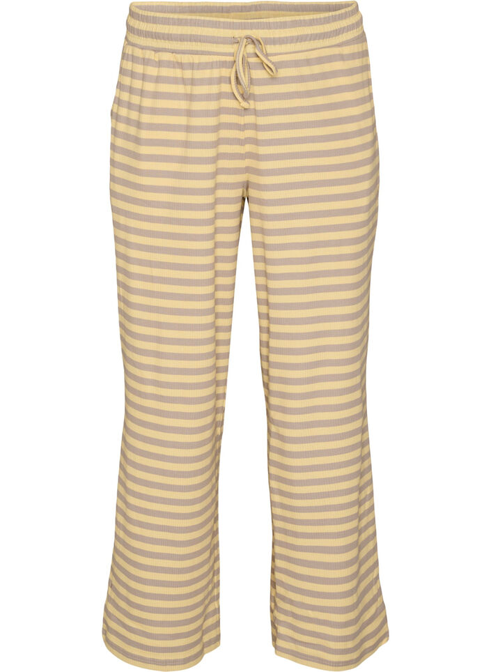 Gestreifte Schlafanzughose mit hoher Taille und weiten Beinen, Gelb, Packshot image number 0