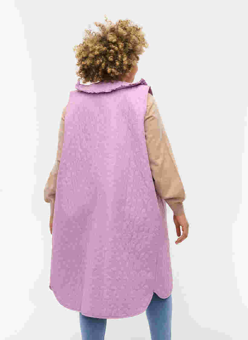 Lange Steppweste mit Kragen und Rüschen, Lavender Mist, Model image number 1