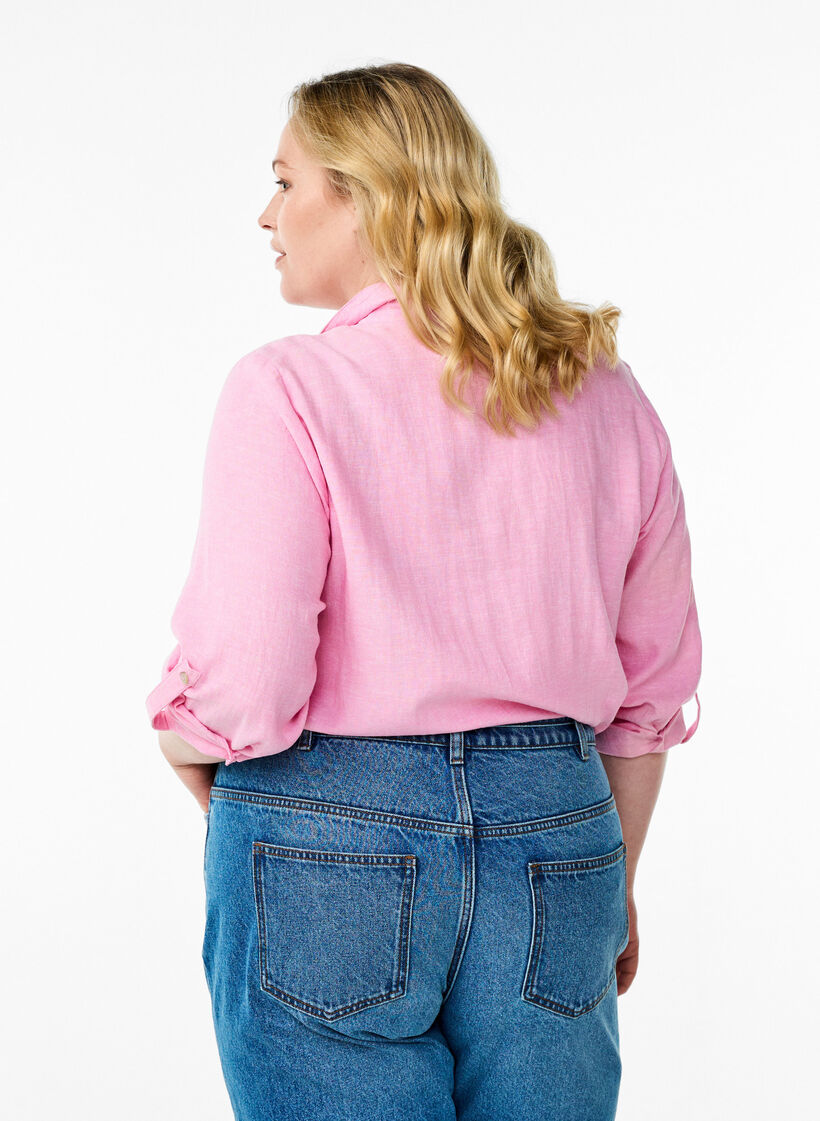 Bluse aus Leinen und Viskose mit 3/4-&Auml;rmeln, Pink, Model image number 2