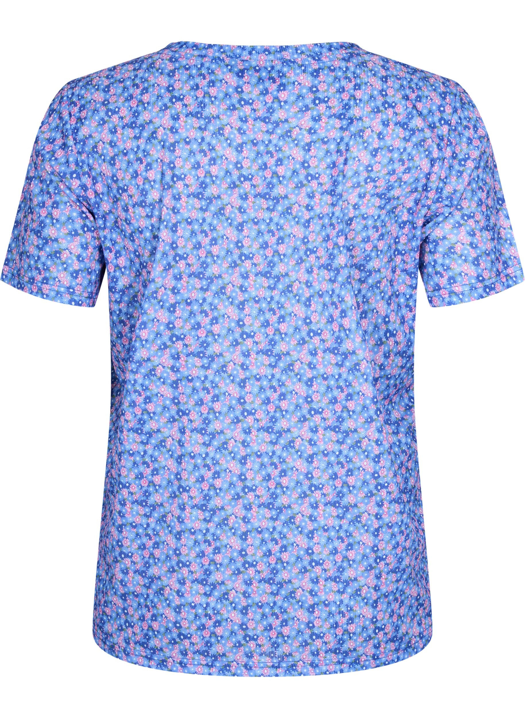 ZizziFLASH - Bedrucktes T-Shirt mit V-Ausschnitt, Blue Rose Ditsy, Packshot image number 1