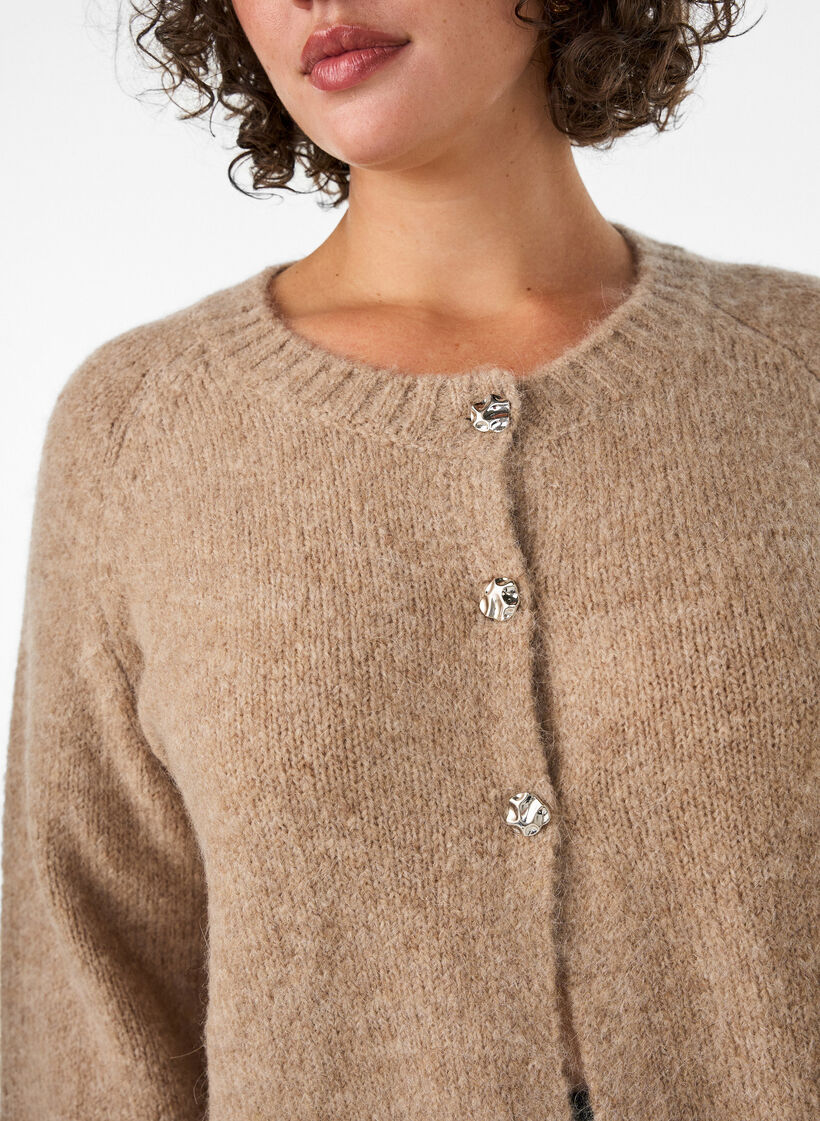 Strickjacke aus Wollmischung mit 3/4-&Auml;rmeln, Beige, Model image number 3