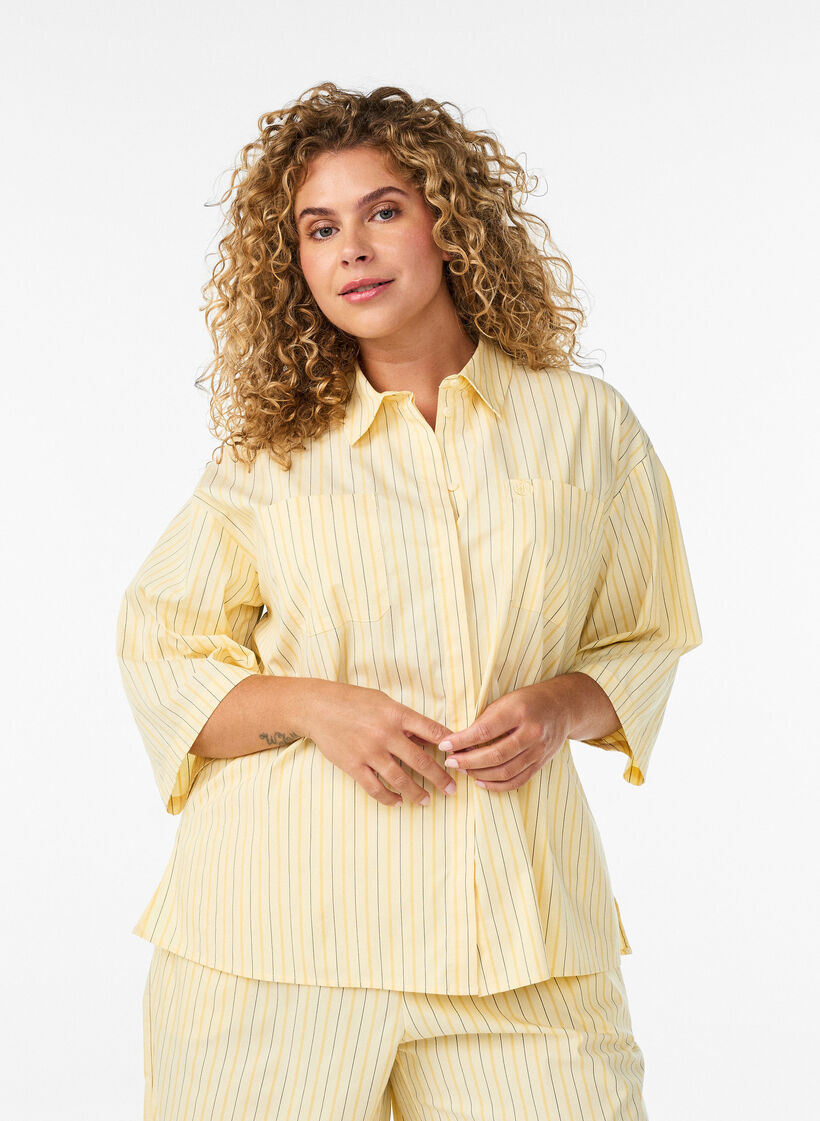 Gestreifte Bluse in lockerer Passform, Gelb, Model image number 0