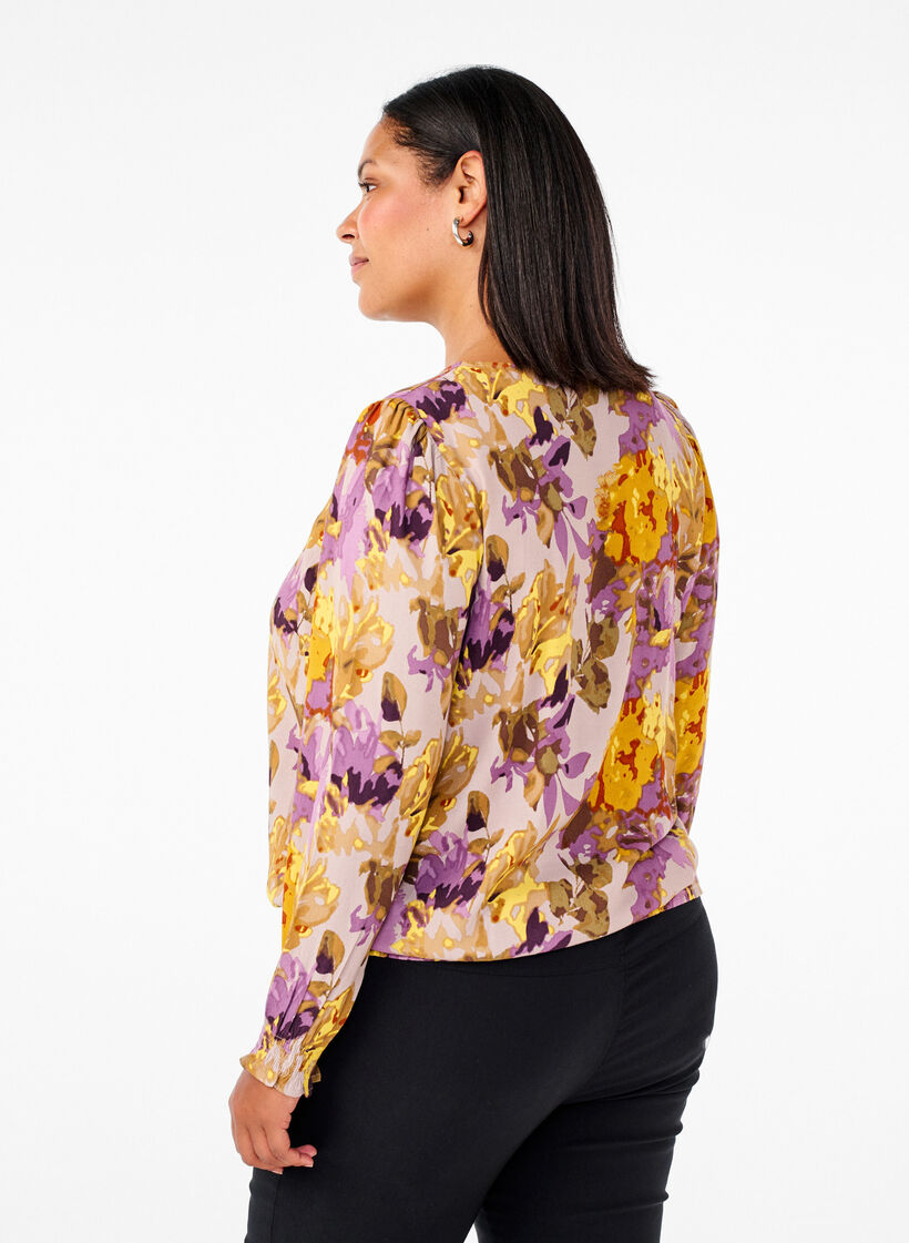 Künstlerbluse mit Blumenmuster, Purple Flower, Model image number 1