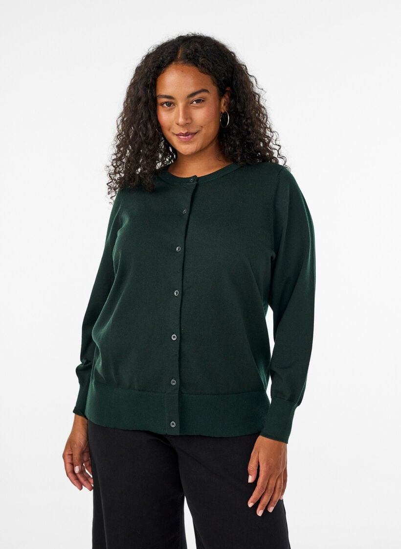 Cardigan aus Feinstrick mit Rundhalsausschnitt, Gr&uuml;n, Model image number 0