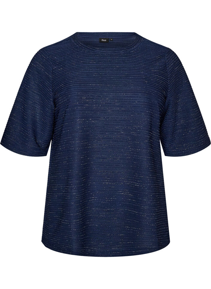 Bluse mit Struktur und Glitzer, Blau, Packshot image number 0