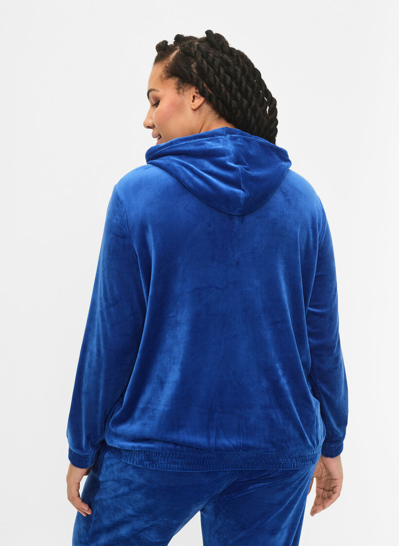 Cardigan aus Velours mit Reißverschluss und Kapuze , Blau, Model image number 2