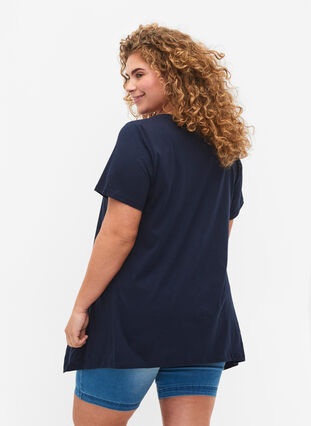 Baumwoll-T-Shirt mit kurzen Ärmeln, Navy Blazer SOLID, Model image number 1