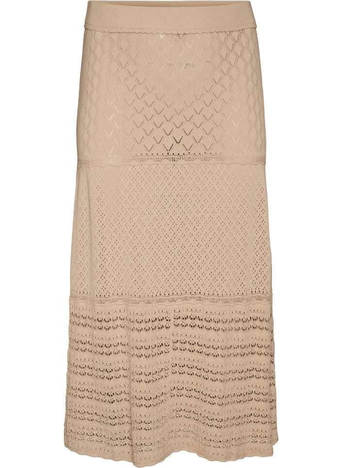Strickrock mit Lochstickerei, Beige, Packshot image number 0