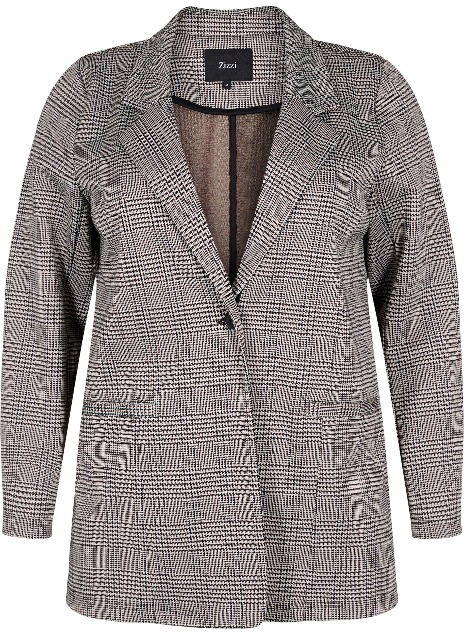ZizziKarierter Blazer mit Knopfverschluss, Beige Brown Check, Packshot image number 0