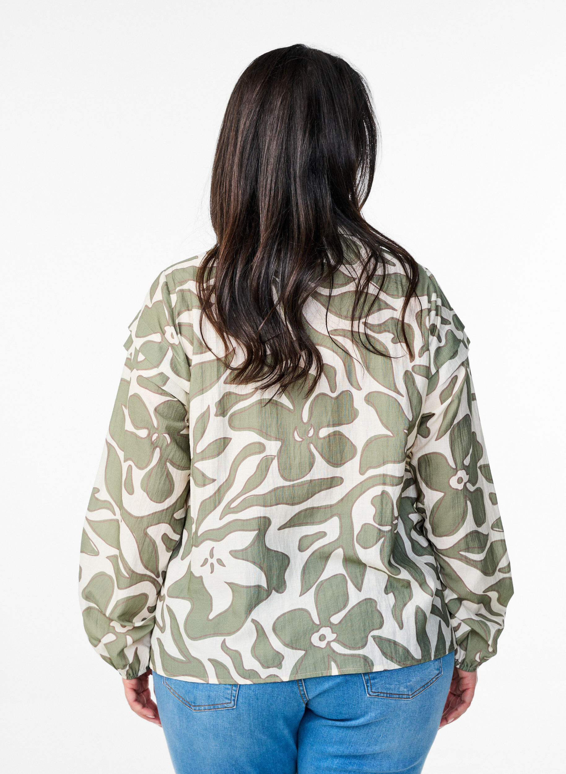 ZizziBedruckte Bluse mit R&uuml;schen-Details, Gr&uuml;n, Model image number 2