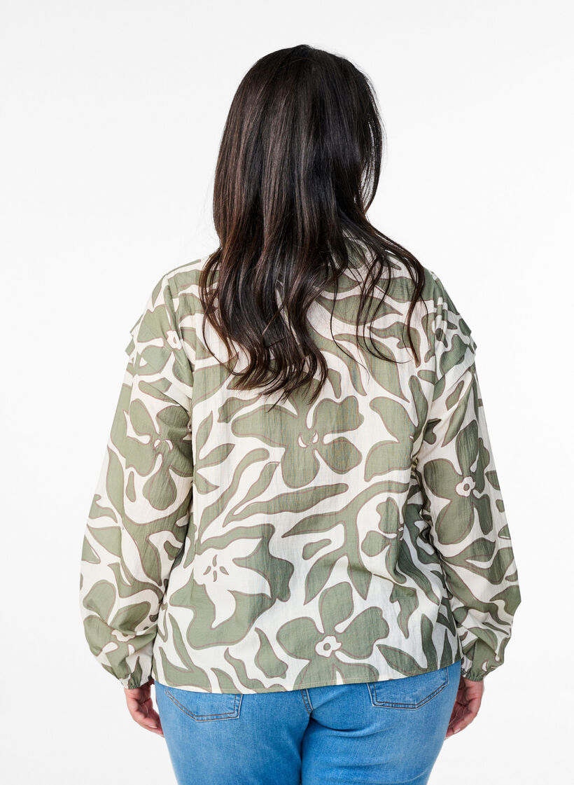 Bedruckte Bluse mit Rüschen-Details, Grün, Model image number 2