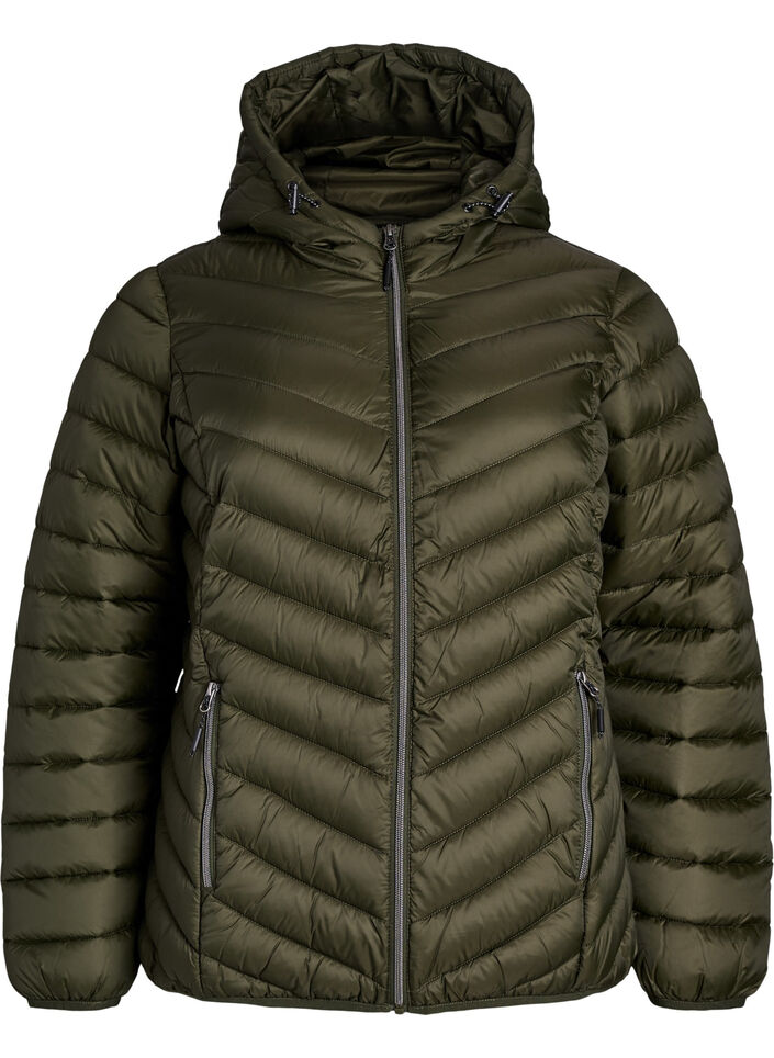Leichte Steppjacke mit Kapuze, Gr&uuml;n, Packshot image number 0